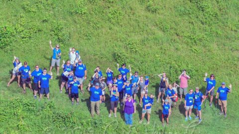 Aerial view of hikers at Up Yonda Farm